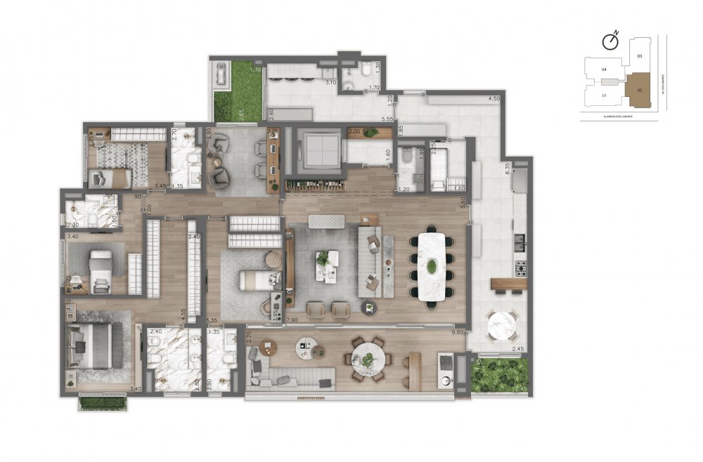 Planta-Tipo 264 m� - 4 dorms (4 su�tes)