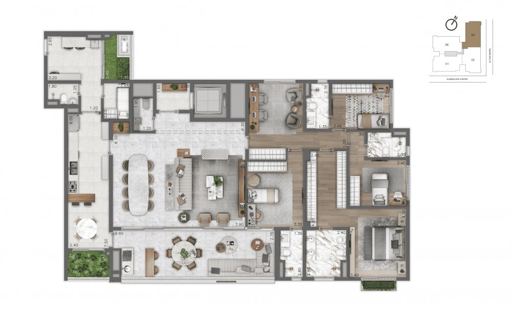 Planta-Tipo 252m� 4 dorms (4su�tes