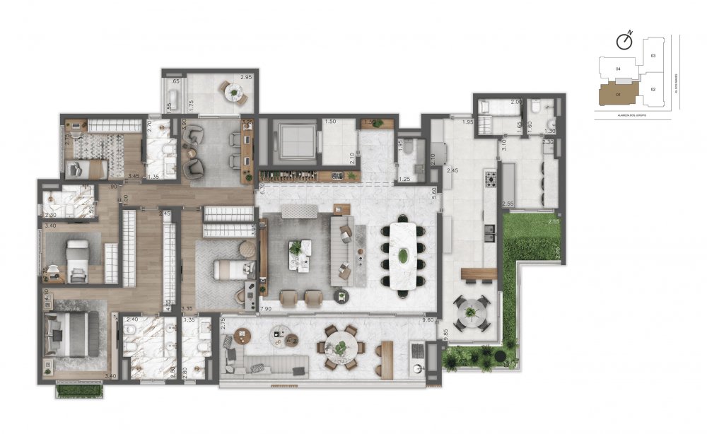 Planta-Tipo 269m� - 4 dorms (4 su�tes)